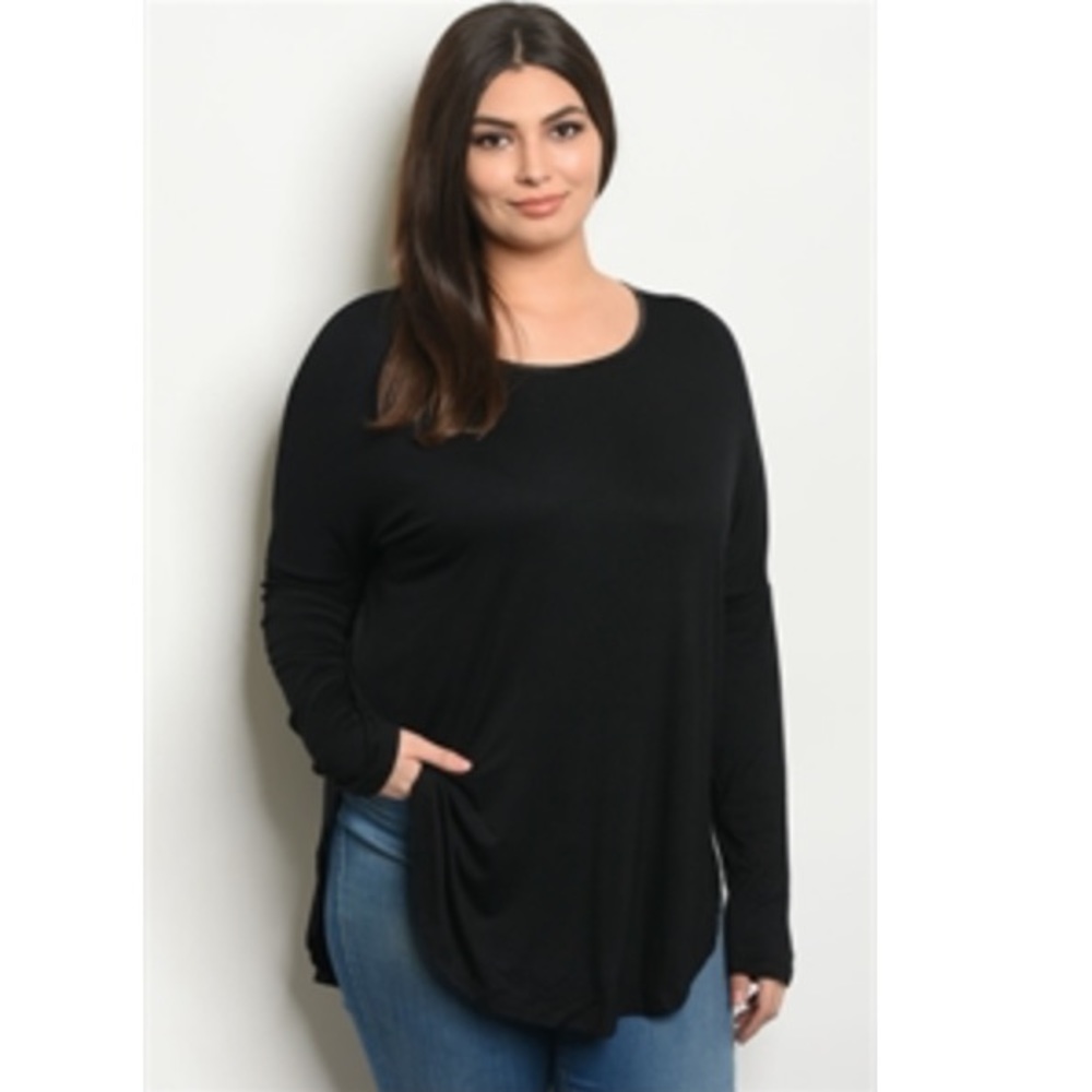 2X Black Long Sleeve Top